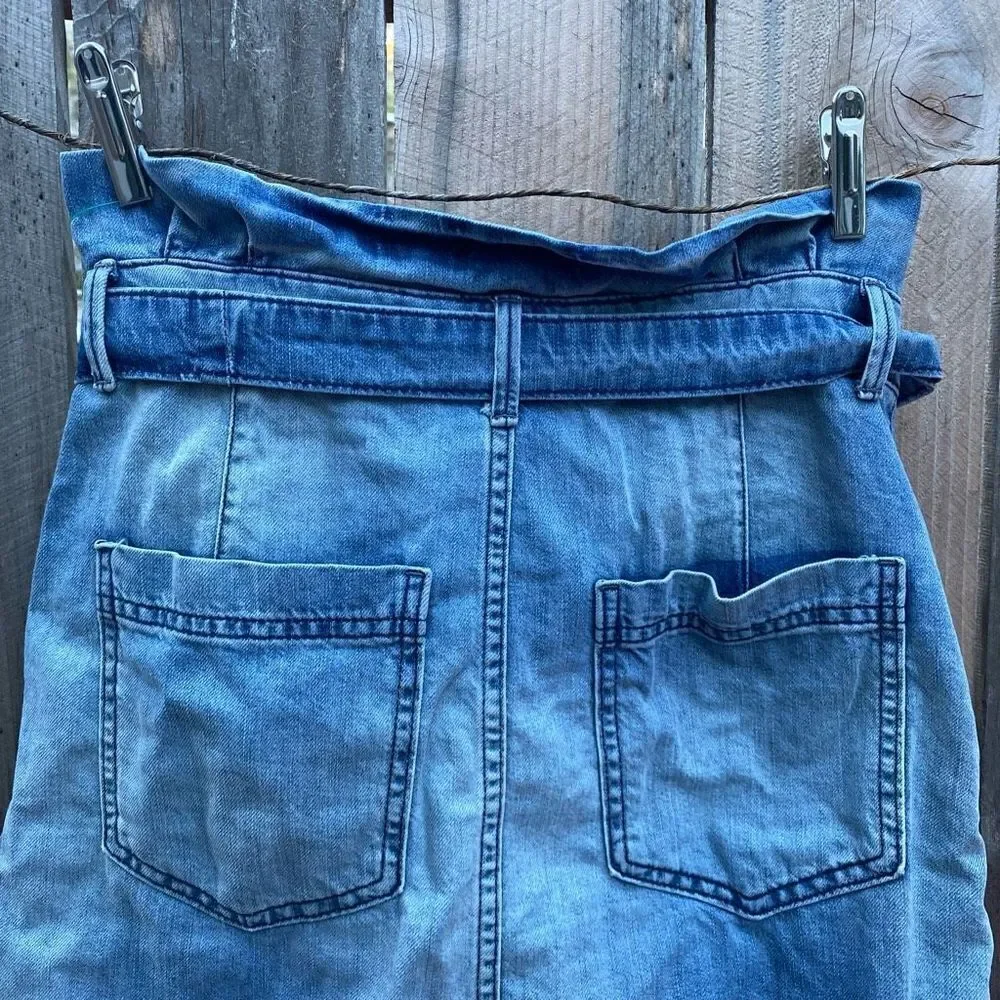 Free People Splendor in The Grass Denim Paperbag Waist Mini Skirt size 6